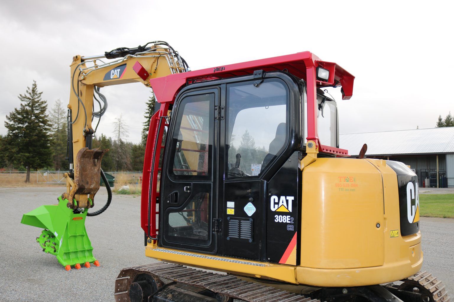 Caterpillar 308E2 Ballistic Logger Style Window and Top Cab Guard